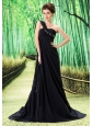 Black One Shoulder Prom Dress Appliques and Ruch In Graduation