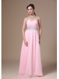 Beaded Decorate Waist Chiffon Sweetheart Pink Empire 2013 Prom Dress