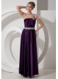 Beaded Decorate Waist One Shoulder Empire Purple Elastic Woven Satin Prom Dress Beaded Decorate Shoulder