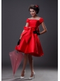 Bowknot With Beading Florid Red Knee-length Off The Shoulder 2013 Prom / Homecoming Dress