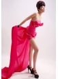 Hot Pink Beading Column / Sheath Watteau Taffeta Strapless Prom Dress