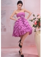 Lavender A-line Appliques Strapless Knee-length Chiffon Ruffles Stylish Prom Gowns