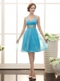 Teal Blue V-neck Beaded Decorate Shoulder And Beaded Decorate Waist Knee-length Stylish 2013 Prom Gowns