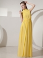 Yellow High-neck Empire Prom Dress Floor-length Chiffon