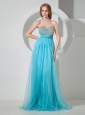 2013 Aqua Blue Sweetheart Beaded Brush Train Prom / Evening Dress For Custom Made