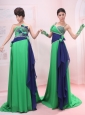 Bowknot Empire Strapless and Straps Chiffon Green Brush / Sweep Prom Dress