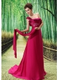 One Shoulder Embroidery Decorate Bust Chiffon Watteau Train 2013 Prom / Evening Dress