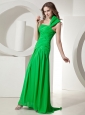 Spring Green One Shoulder Prom Dress With Ruch Decorate Chiffon