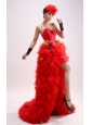 Stylish Paillette Over Skirt Red Spaghetti Straps High-low Sequins Column / Sheath Prom Dress
