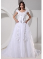 Custom Made A-line Appliques Decorate Off The Shoulder 2013 Wedding Dress