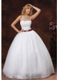 Lace and Beading Decorate Bodice Strapless Floor-length Ball Gown Wedding Dress For 2013