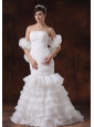 Mermaid Organza White Ruch Wedding Dress With Ruffles Layers