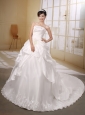Custom Made Beaded and Embroidery Decorate Wedding Dress With Brush Train Organza and Taffeta