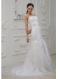Lace and Bowknot Decorate Bodice Spaghetti  Straps Mermaid Court Train 2013 Wedding Dress