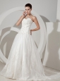 Lace Decorate Bodice Sweetheart Neckline Court Train Organza 2013 Wedding Dress
