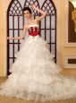 Luxurious Beading A-Line Strapless Organza Cathedral Train Wedding Dress