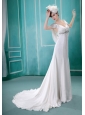V-neck Neckline Sequins and Rhinestones Decorate Wedding Dress With Short Sleeves