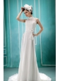 White High-neck In Salem For 2013 Wedding Dress With Sash and Hand Made Flowers
