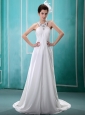 Halter Top Beaded Chiffon White 2013 New Arrival Wedding Dress For Hottest Customize