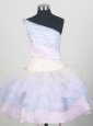 One Shoulder and Ruffled Layers For Colorful Little Girl Pageant Dresses  With Beading