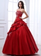 Red Pick-Ups Skirt Quinceanera Dresses with Silver Embroidery Beading