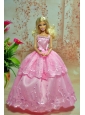 Lovely Baby Pink Straps Applqiues Party Clothes Fashion Dress For Quinceanera Doll