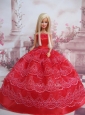 Exclusive Ball Gown Red Taffeta Quinceanera Doll Dress