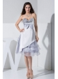 Sequin Bowknot Ruffled Decorate Bodice Sweetheart Neckline Grey Tea-length Prom Dress