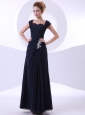 Appliques Decorate Bodice Ankle-length Straps Navy Blue 2013 Mother Of The Bride Dress