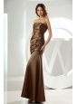 Mermaid Strapless Taffeta Brown Ruched Ankle-length Prom Dress