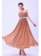 Custom Made For Rust Red Bridemaid Dress With Blue Belt and Ruching Chiffon Ankle-length