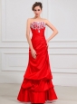 Lace Strapless A-Line Taffeta Floor-length Prom Dress Red