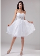 Beaded Decorate Waist Knee-length Organza A-Line Sweetheart Prom Dress