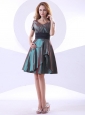 V-neck Knee-length Short Sleeves A-line Taffeta 2013 Bridemaid Dress