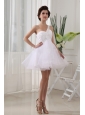One Shoulder White and Ruch For Prom Dress With Organza Mini-length