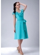 Aqua Blue V-neck Tea-length Sash 2013 Dama Dress