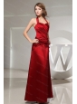Halter Wine Red Ruched Cheap Dama Dress