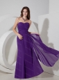 Long Purple Column Sweetheart Chiffon Ruch Dama Dresses