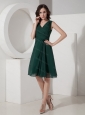Green A-Line / Princess V-neck Ruched Short Dama Dresses for Quinceanera