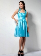 Halter Blue Knee-length Taffeta Dama Dress 2013