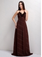 Halter Brown Hand Made Flowers Dama Dress 2013