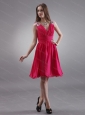 V-neck Beading Chiffon Coral Red Discount Dama Dress