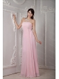 Long Baby Pink Strapless Chiffon Dama Dress For Quinceanera