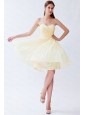 Pleats Sweetheart Light Yellow Knee-length Dama Dress
