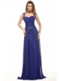 Blue Empire Straps Floor-length Chiffon Beading Prom Dress