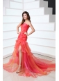 A-line Hot Pink Sweetheart Ruching and Beading Court Train  Prom Dress