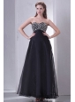 A-line Sweetheart Black Organza Long Prom Dress with Rhinestone