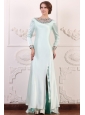 Apple Green Column Scoop Long Sleeves Prom Dress with Beading