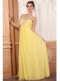 Halter Top Neck Empire Chiffon Yellow Prom Dress with Beading