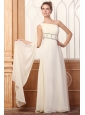 Empire One Shoulder Beading Watteau Train Chiffon Wedding Dress